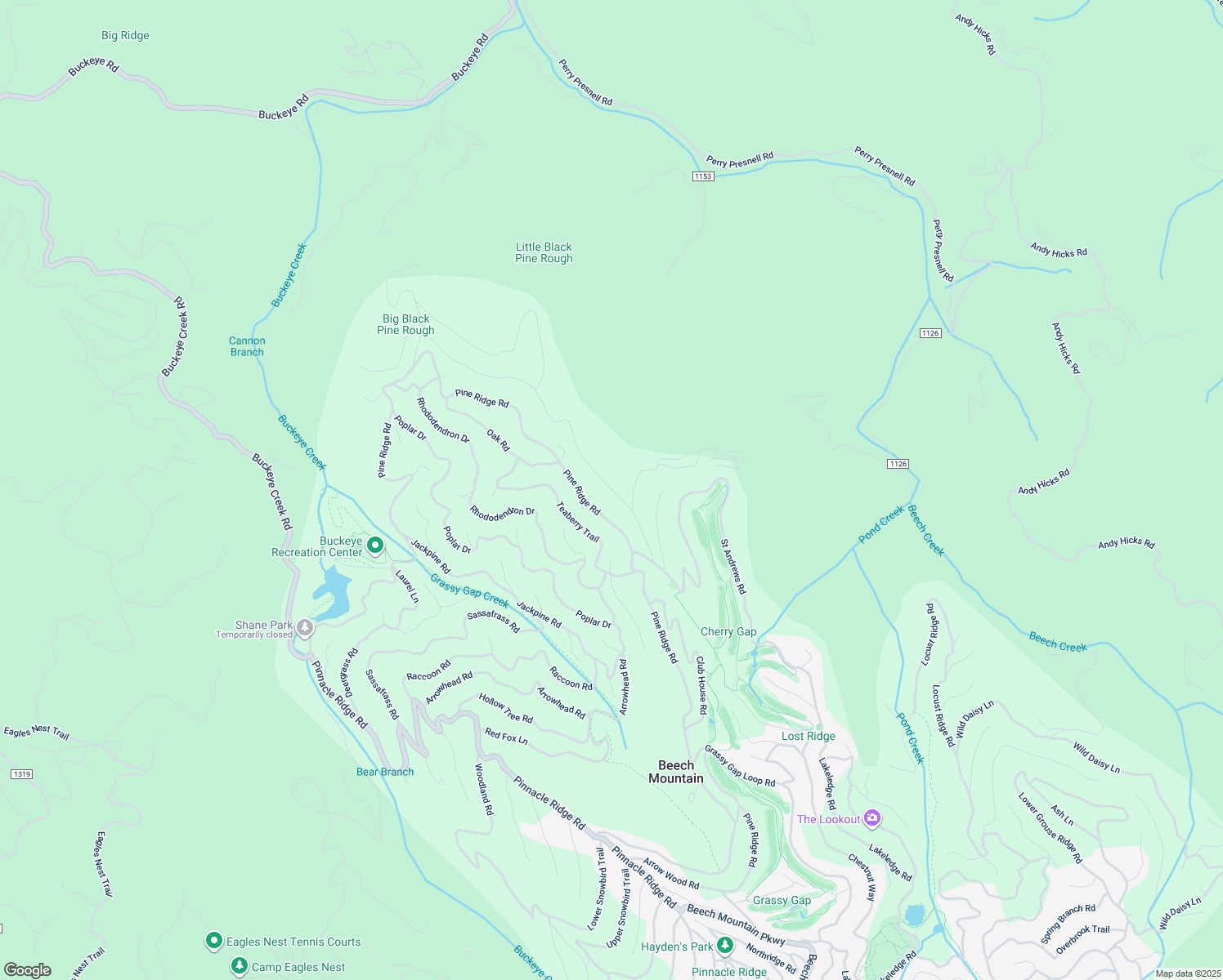 map of restaurants, bars, coffee shops, grocery stores, and more near 109 Wild Iris Lane in Beech Mountain