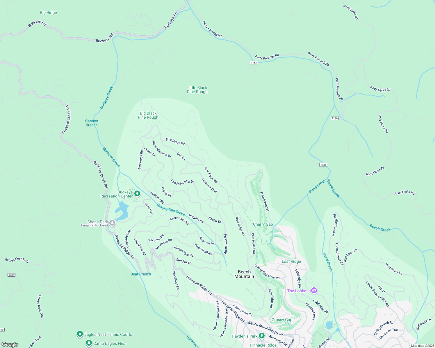 map of restaurants, bars, coffee shops, grocery stores, and more near 109 Wild Iris Lane in Beech Mountain