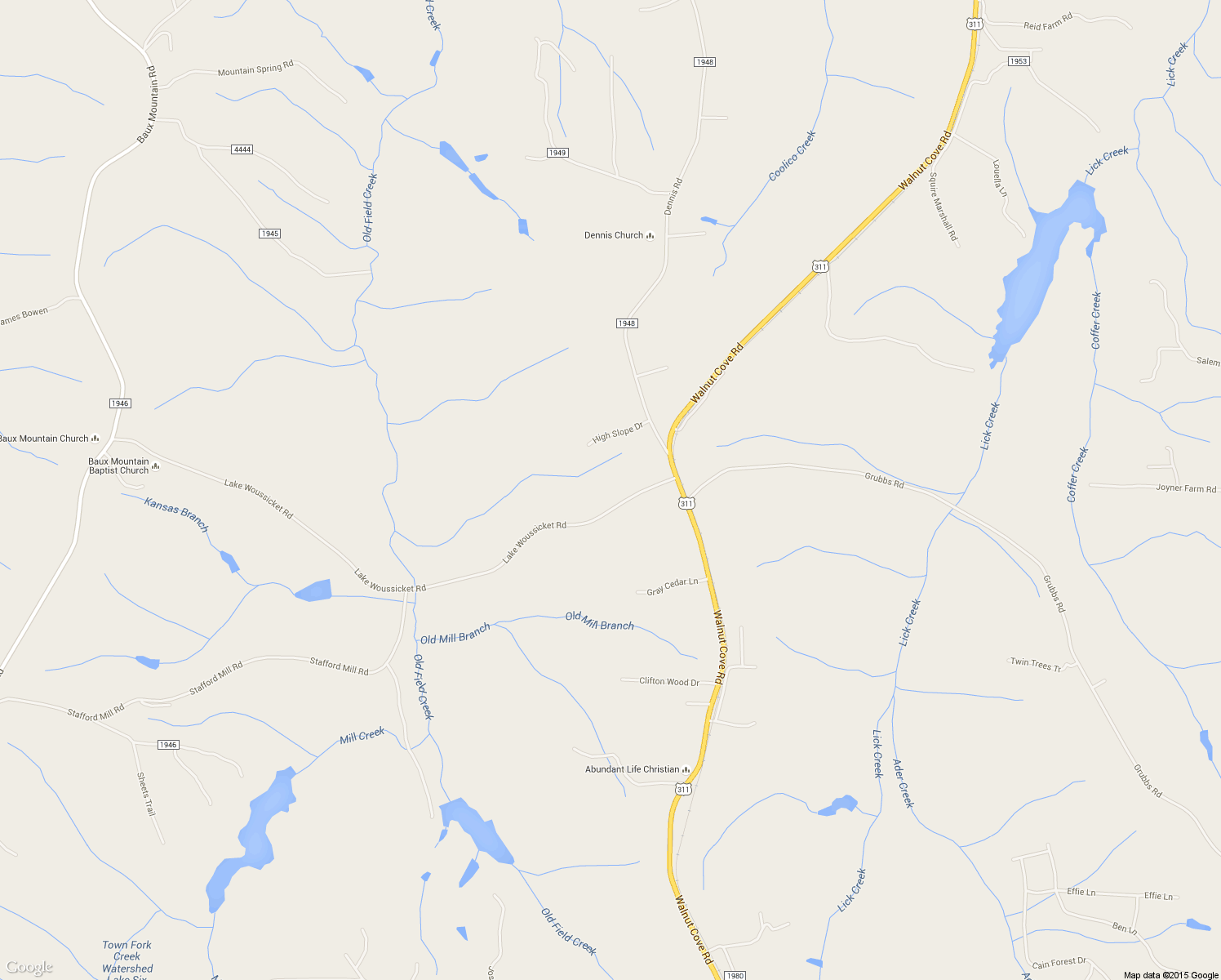 map of restaurants, bars, coffee shops, grocery stores, and more near 5411 Lake Woussicket Road in Walnut Cove