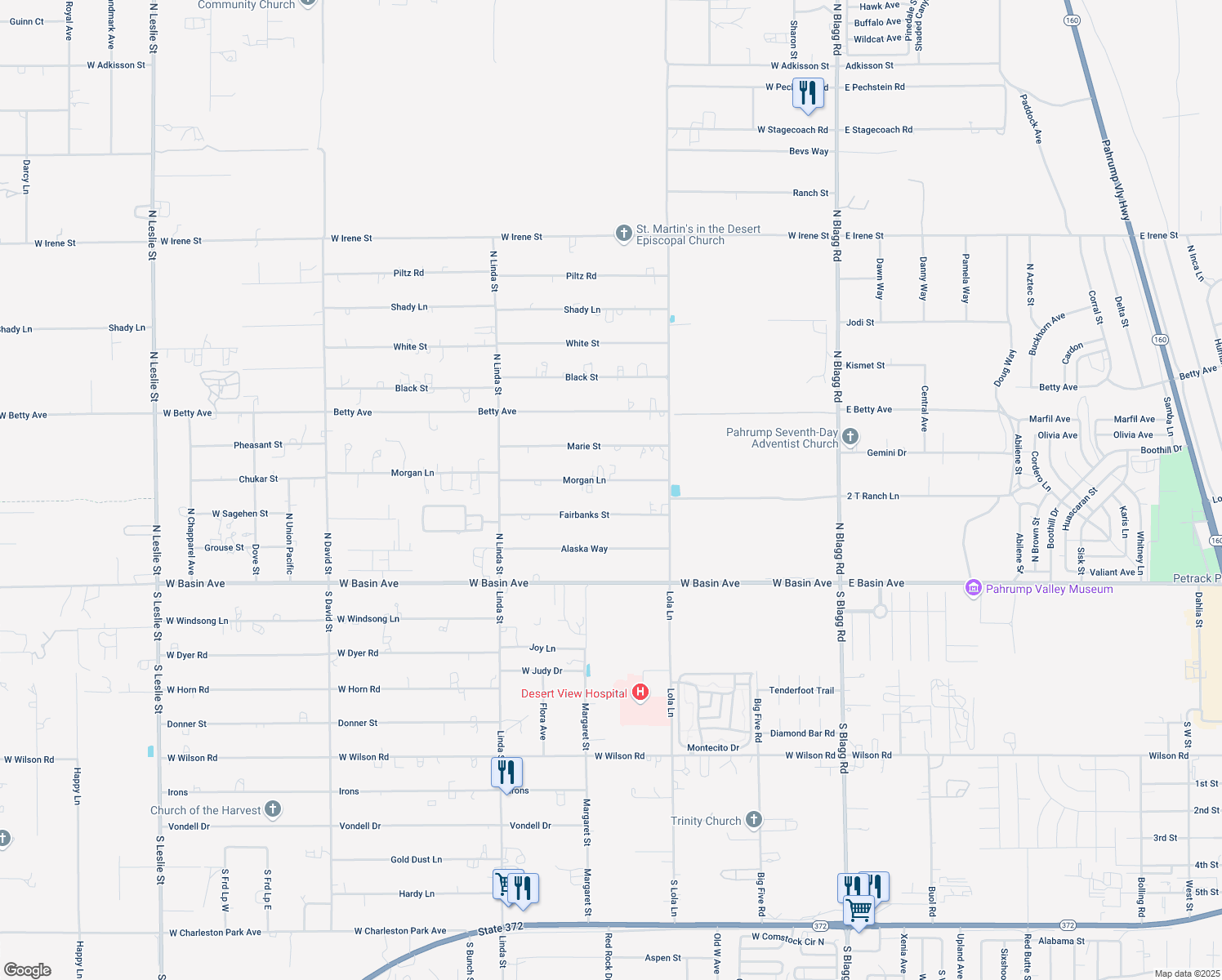 map of restaurants, bars, coffee shops, grocery stores, and more near 671 Morgan Ln in Pahrump