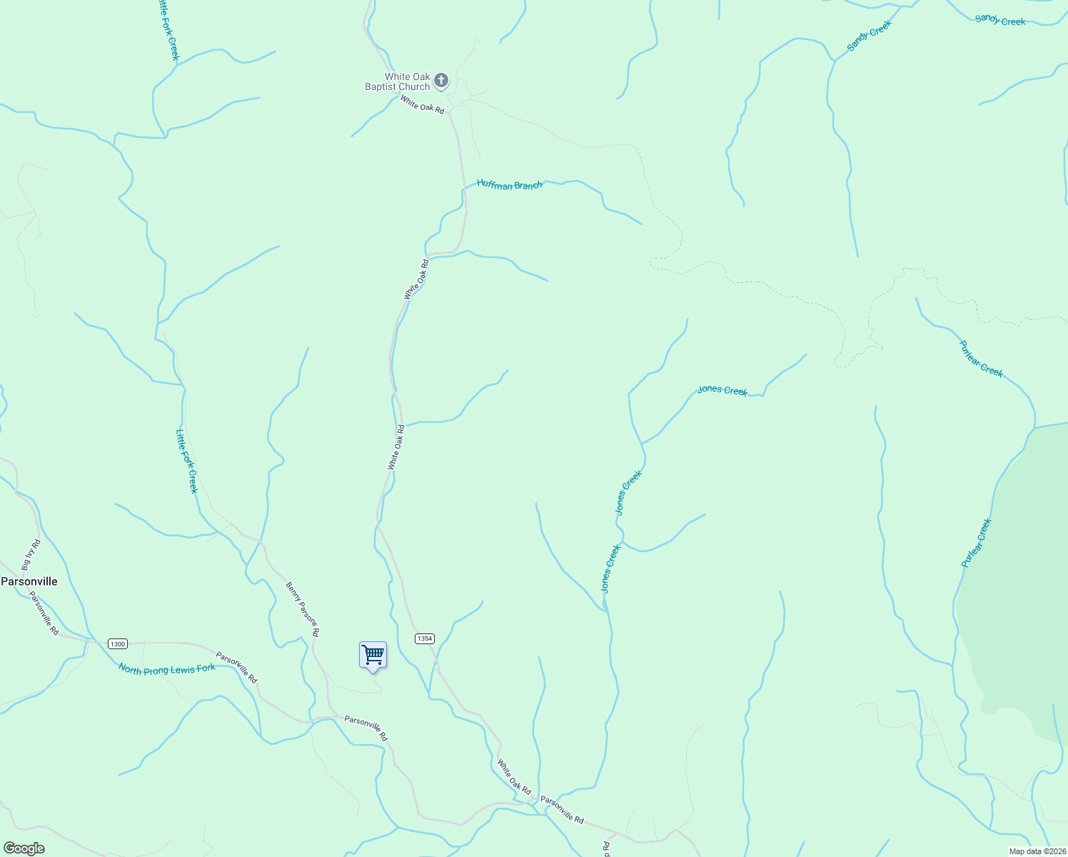 map of restaurants, bars, coffee shops, grocery stores, and more near 4589 White Oak Road in Millers Creek