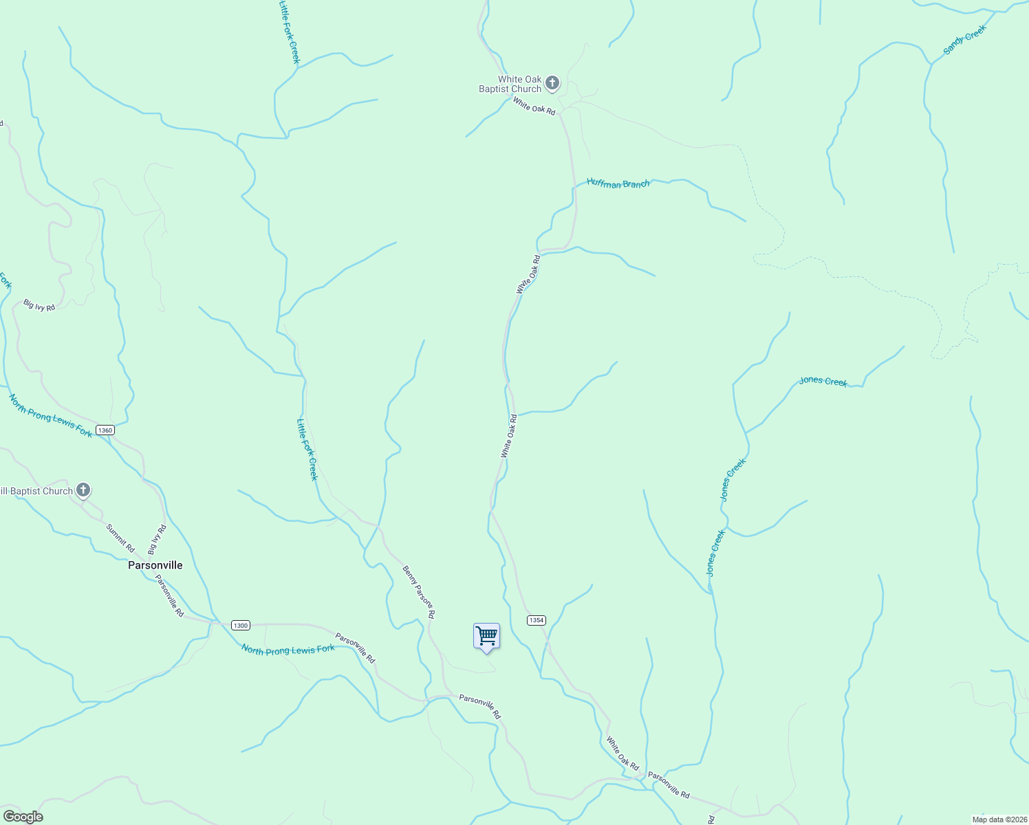 map of restaurants, bars, coffee shops, grocery stores, and more near 4589 White Oak Road in Millers Creek