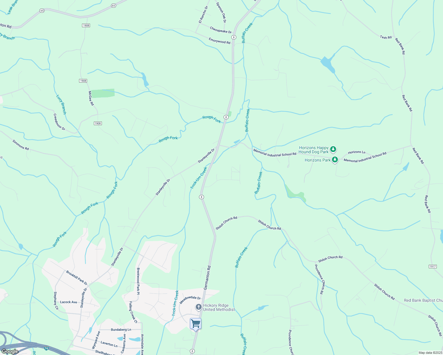 map of restaurants, bars, coffee shops, grocery stores, and more near 6201 Maurice Circle in Rural Hall