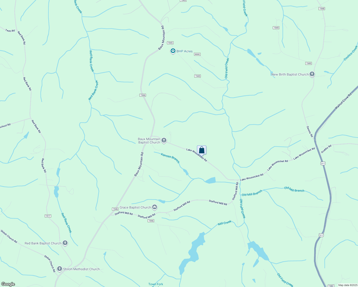 map of restaurants, bars, coffee shops, grocery stores, and more near 4411 Lake Woussicket Road in Germanton