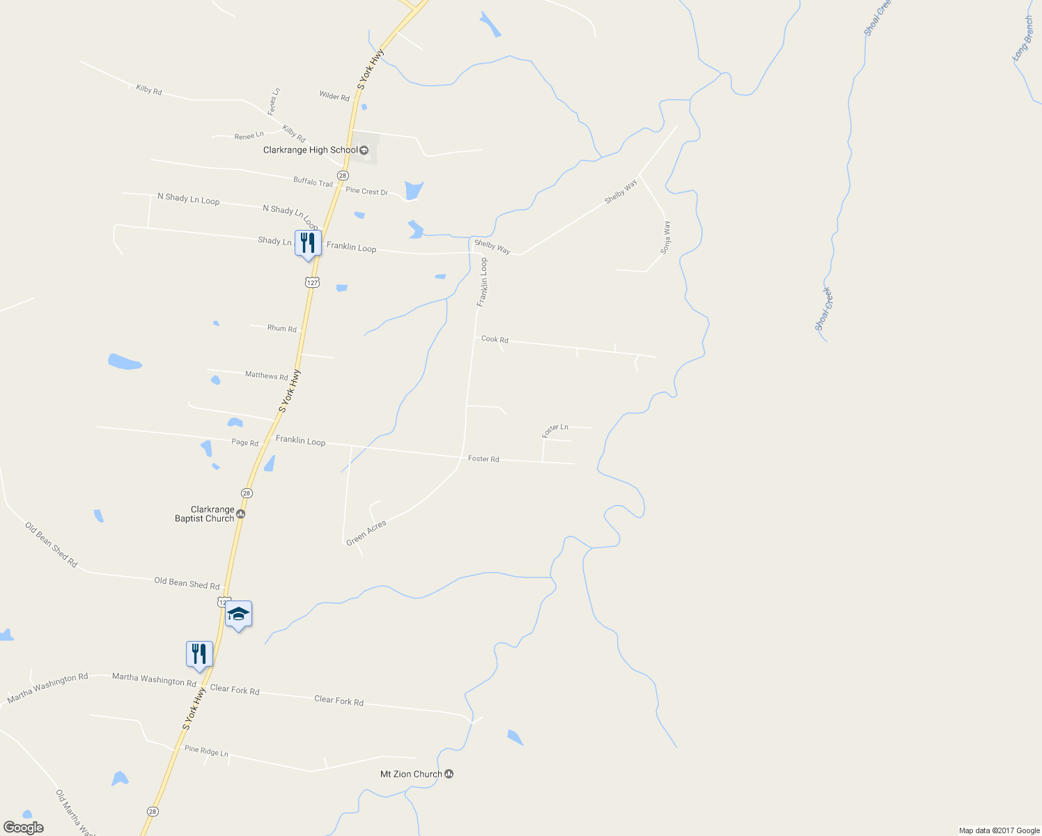 map of restaurants, bars, coffee shops, grocery stores, and more near 1249 Franklin Loop in Clarkrange