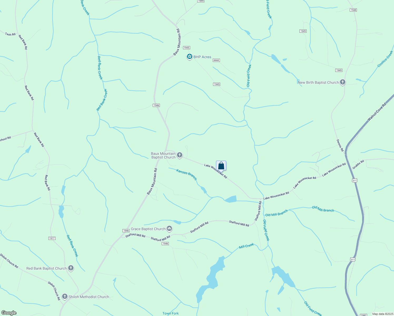 map of restaurants, bars, coffee shops, grocery stores, and more near 4411 Lake Woussicket Road in Germanton