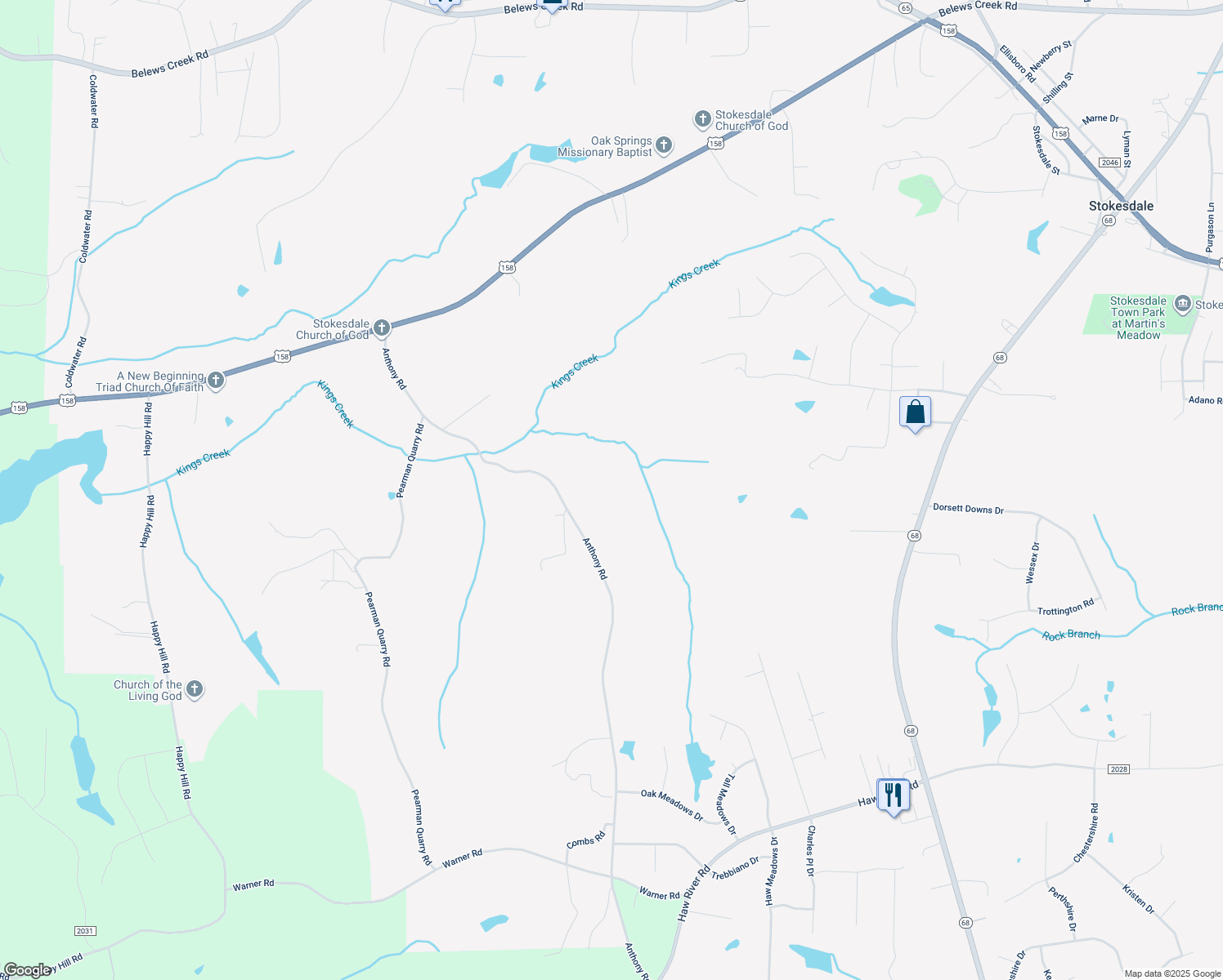 map of restaurants, bars, coffee shops, grocery stores, and more near 7684 Anthony Road in Kernersville
