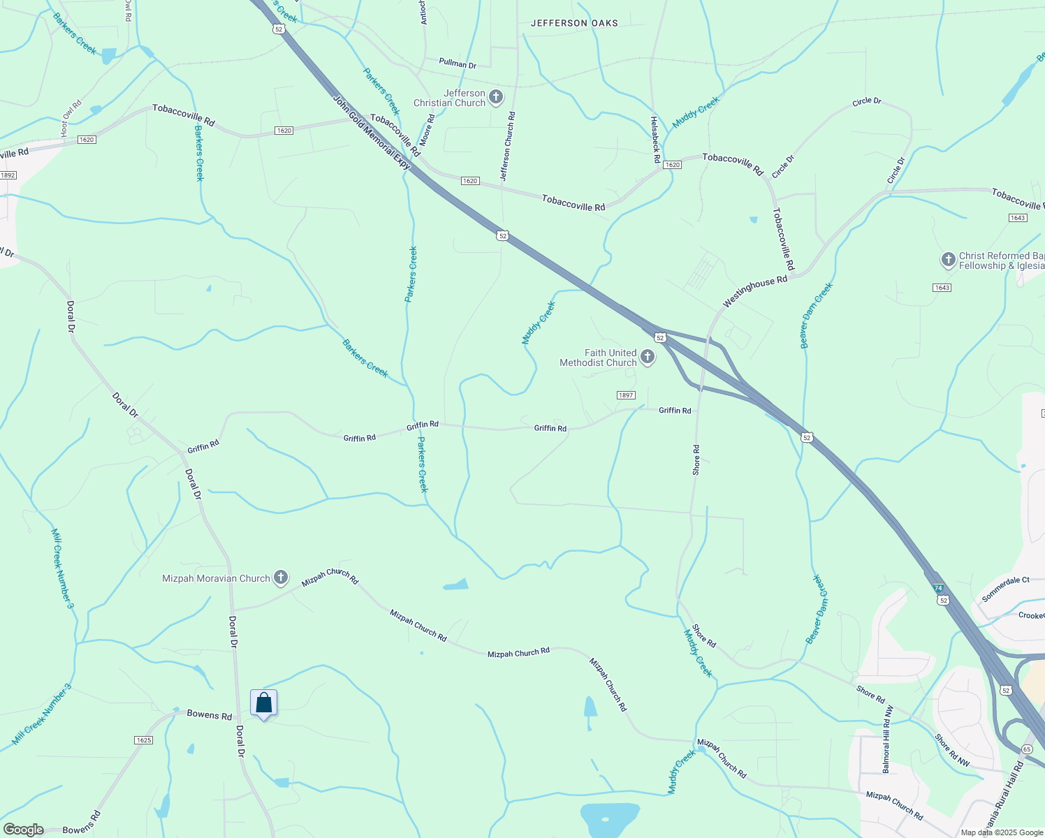 map of restaurants, bars, coffee shops, grocery stores, and more near 2075 Griffin Road in Rural Hall