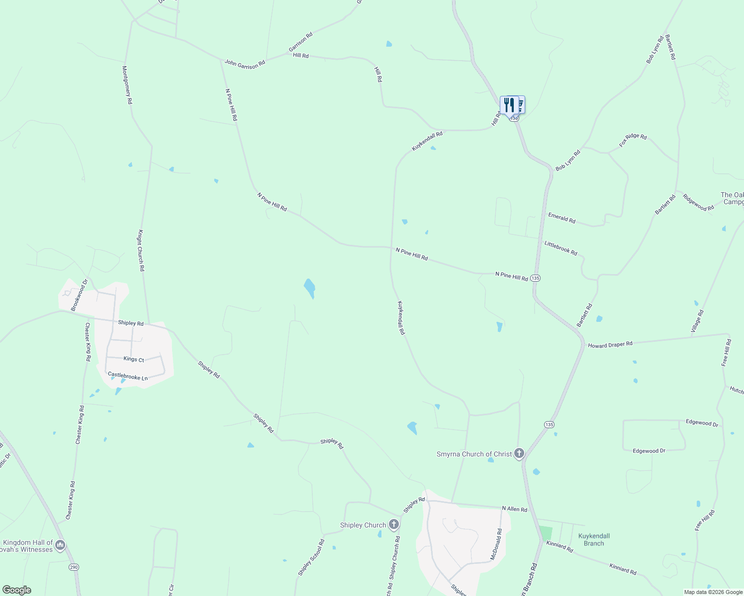 map of restaurants, bars, coffee shops, grocery stores, and more near 4343 Kuykendall Road in Cookeville