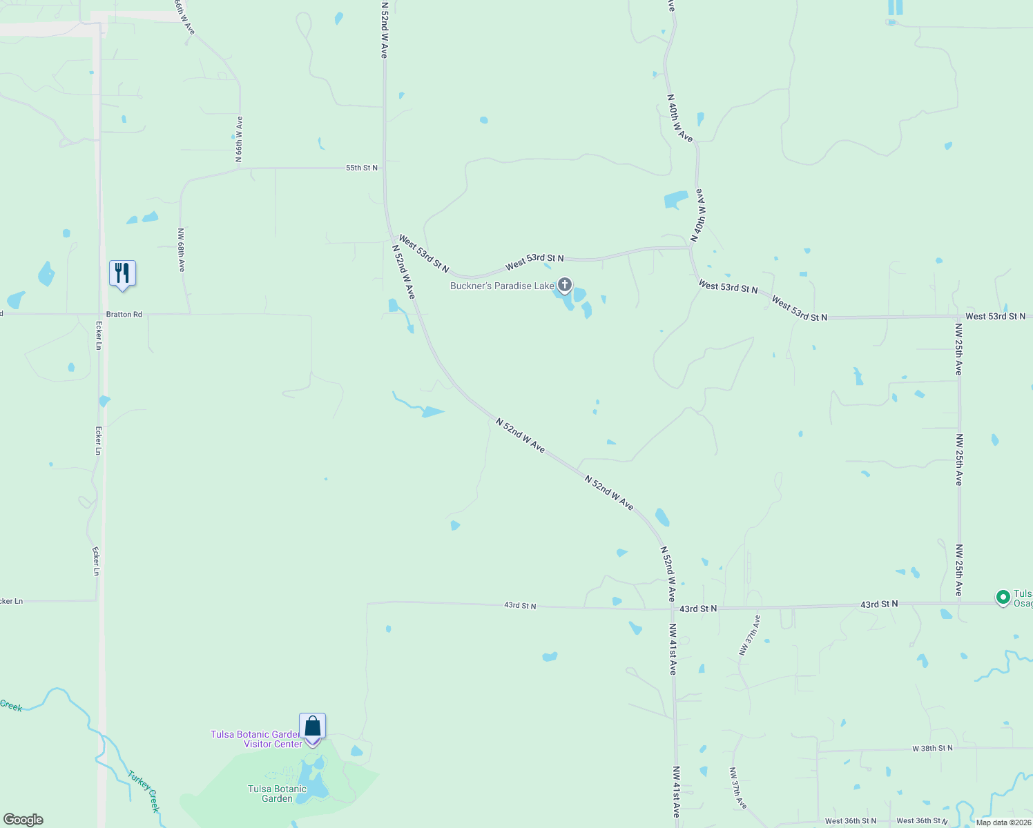 map of restaurants, bars, coffee shops, grocery stores, and more near 5056 North 52nd West Avenue in Tulsa