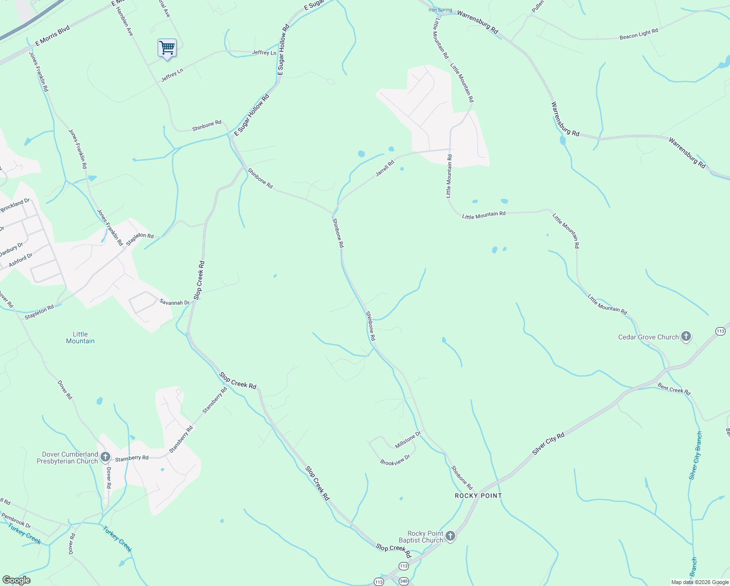 map of restaurants, bars, coffee shops, grocery stores, and more near 1407 Shinbone Road in Russellville