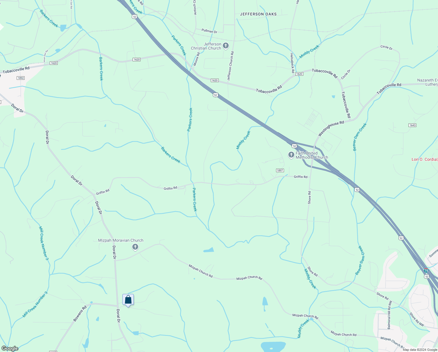 map of restaurants, bars, coffee shops, grocery stores, and more near 2215 Griffin Road in Rural Hall