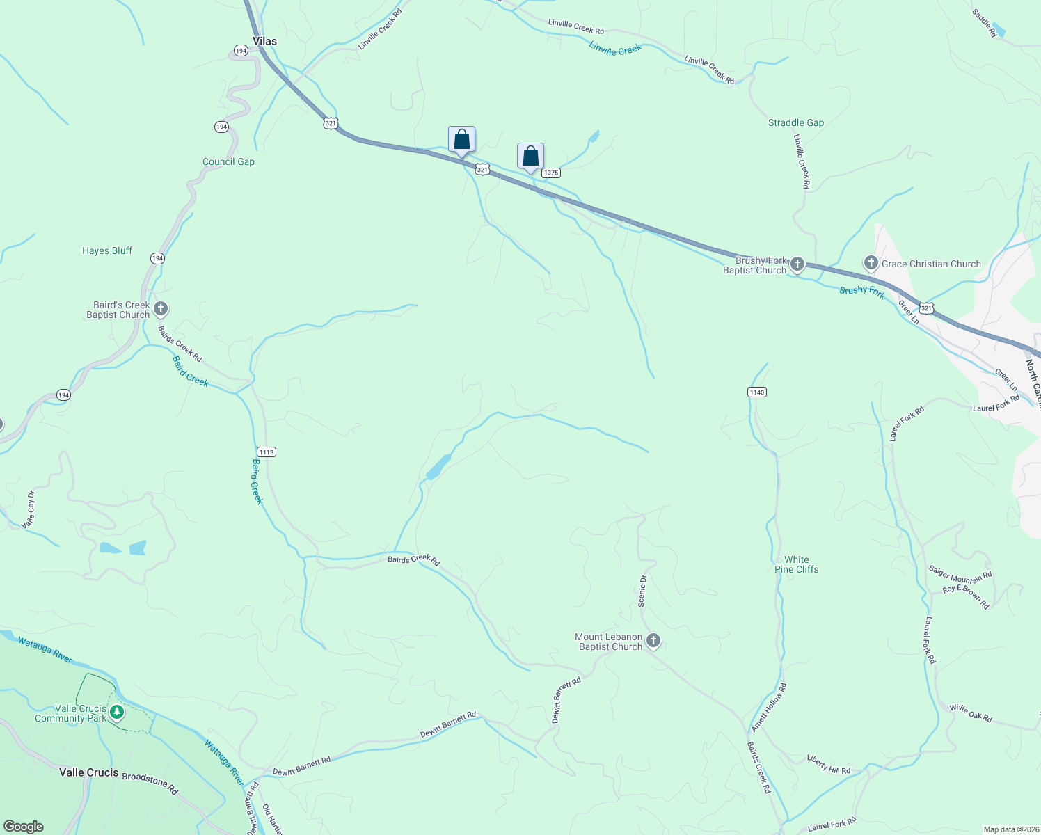 map of restaurants, bars, coffee shops, grocery stores, and more near 746 Rubin Walker Road in Vilas