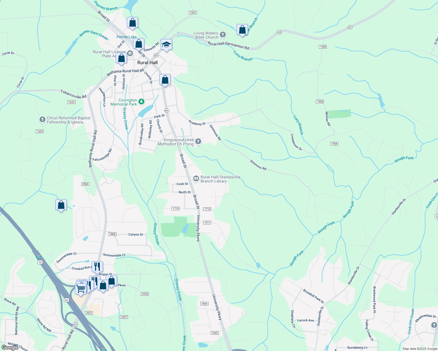 map of restaurants, bars, coffee shops, grocery stores, and more near 6941 Blenheim Court in Rural Hall