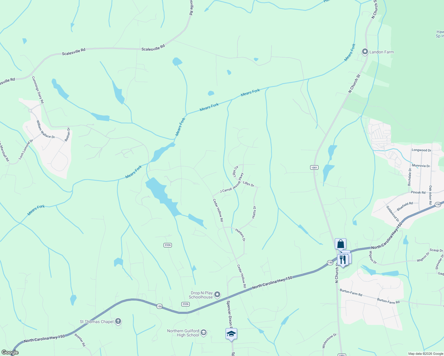 map of restaurants, bars, coffee shops, grocery stores, and more near 8406 Robert Mohr Court in Summerfield