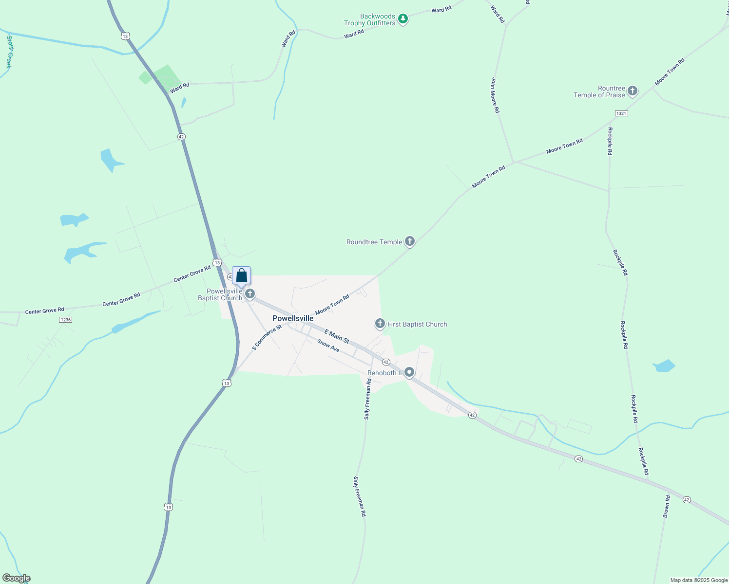 map of restaurants, bars, coffee shops, grocery stores, and more near 406 Bethlehem Church Road in Ahoskie