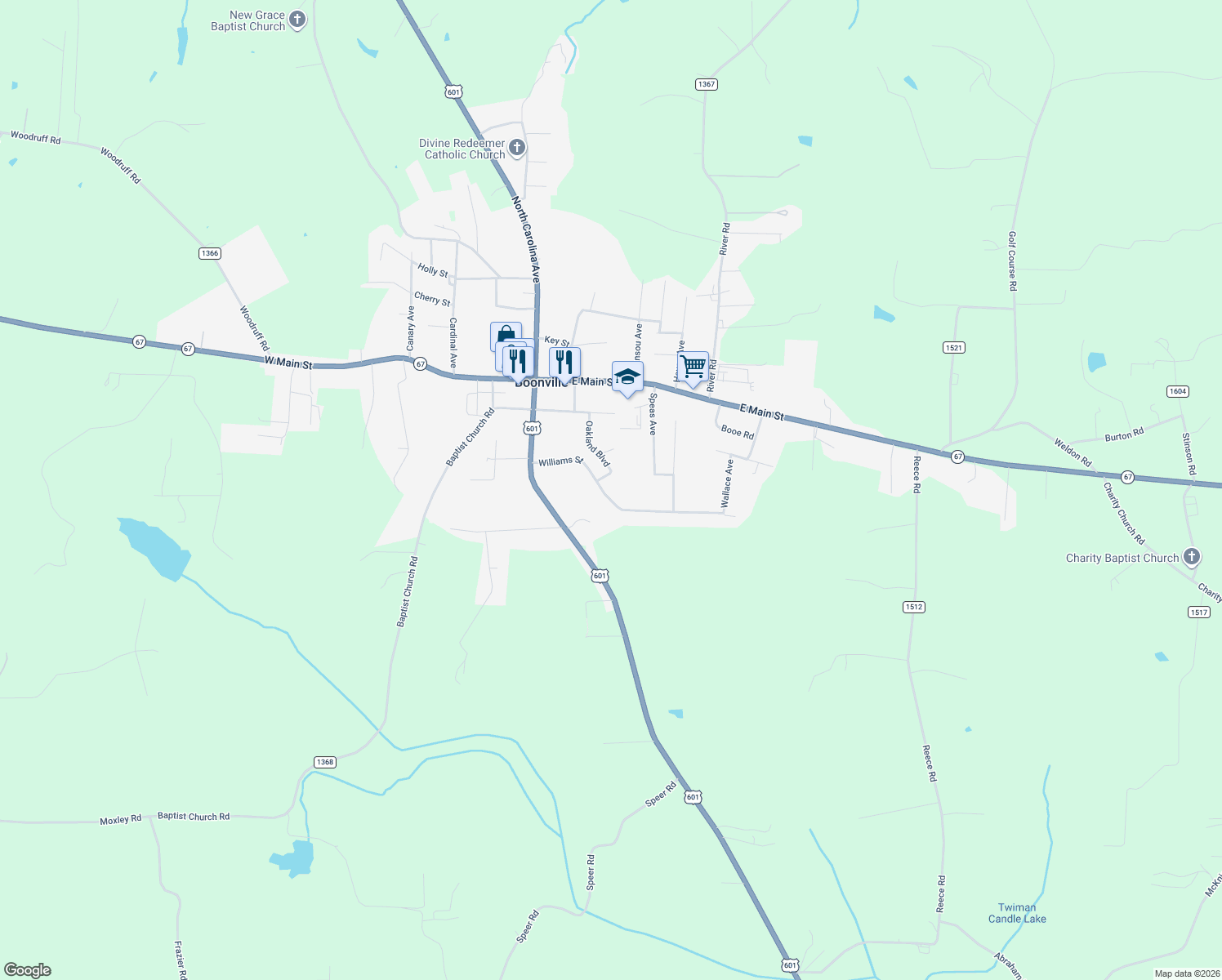 map of restaurants, bars, coffee shops, grocery stores, and more near 211 Williams St in Boonville