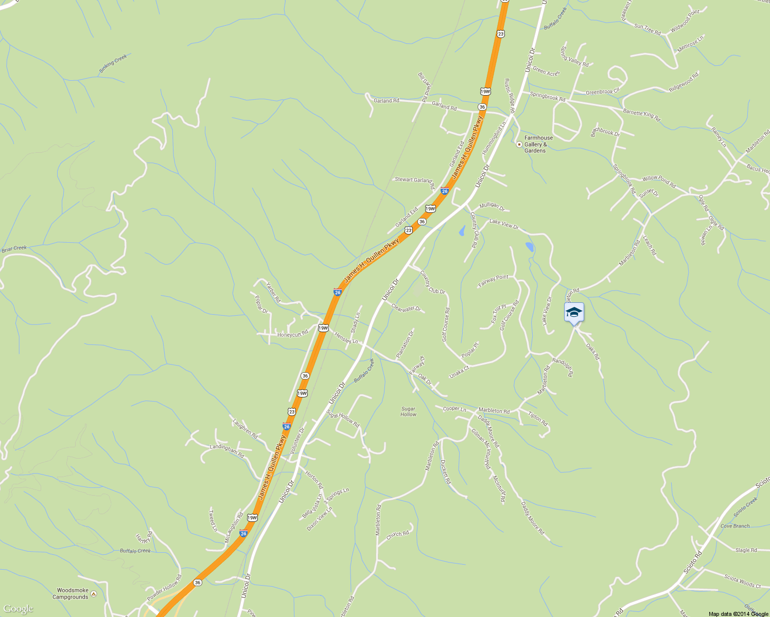 map of restaurants, bars, coffee shops, grocery stores, and more near 5026 Unicoi Dr in Unicoi