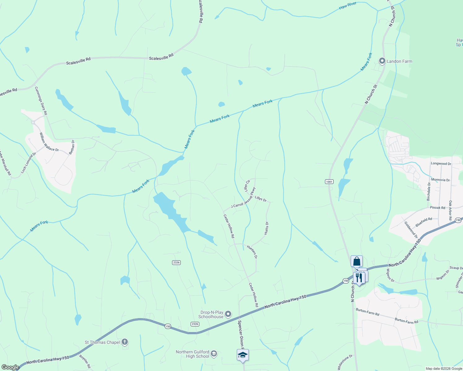 map of restaurants, bars, coffee shops, grocery stores, and more near 8406 Robert Mohr Court in Summerfield