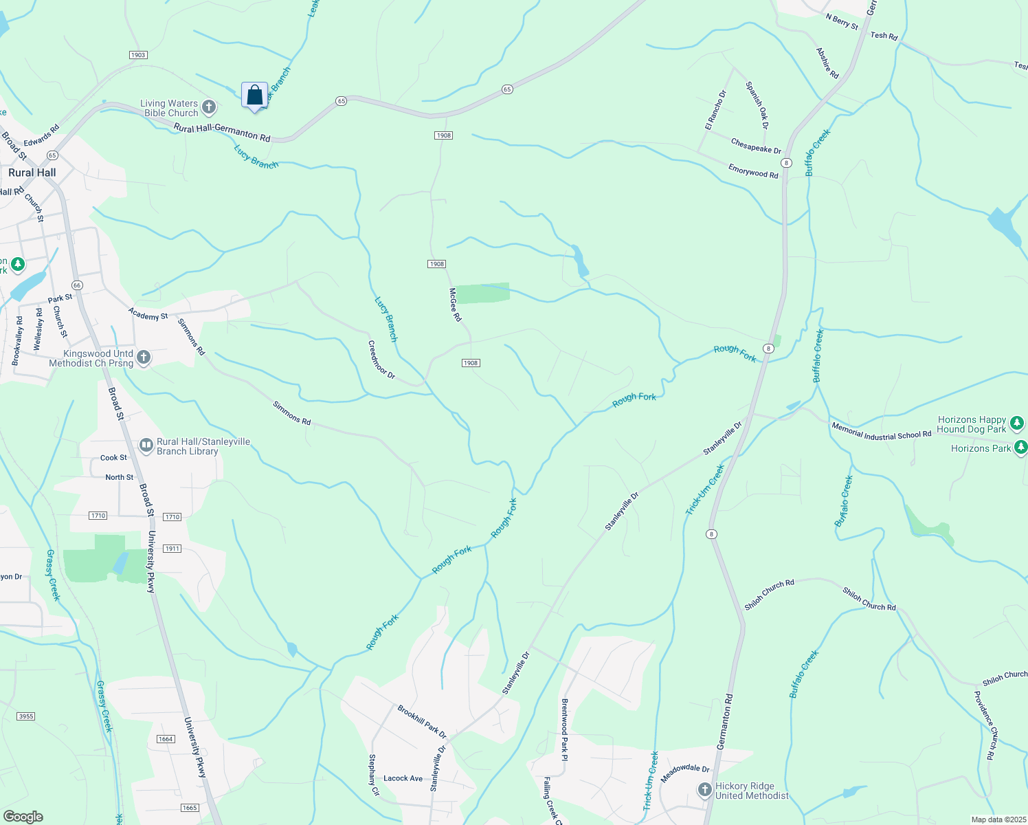 map of restaurants, bars, coffee shops, grocery stores, and more near 7471 McGee Road in Rural Hall