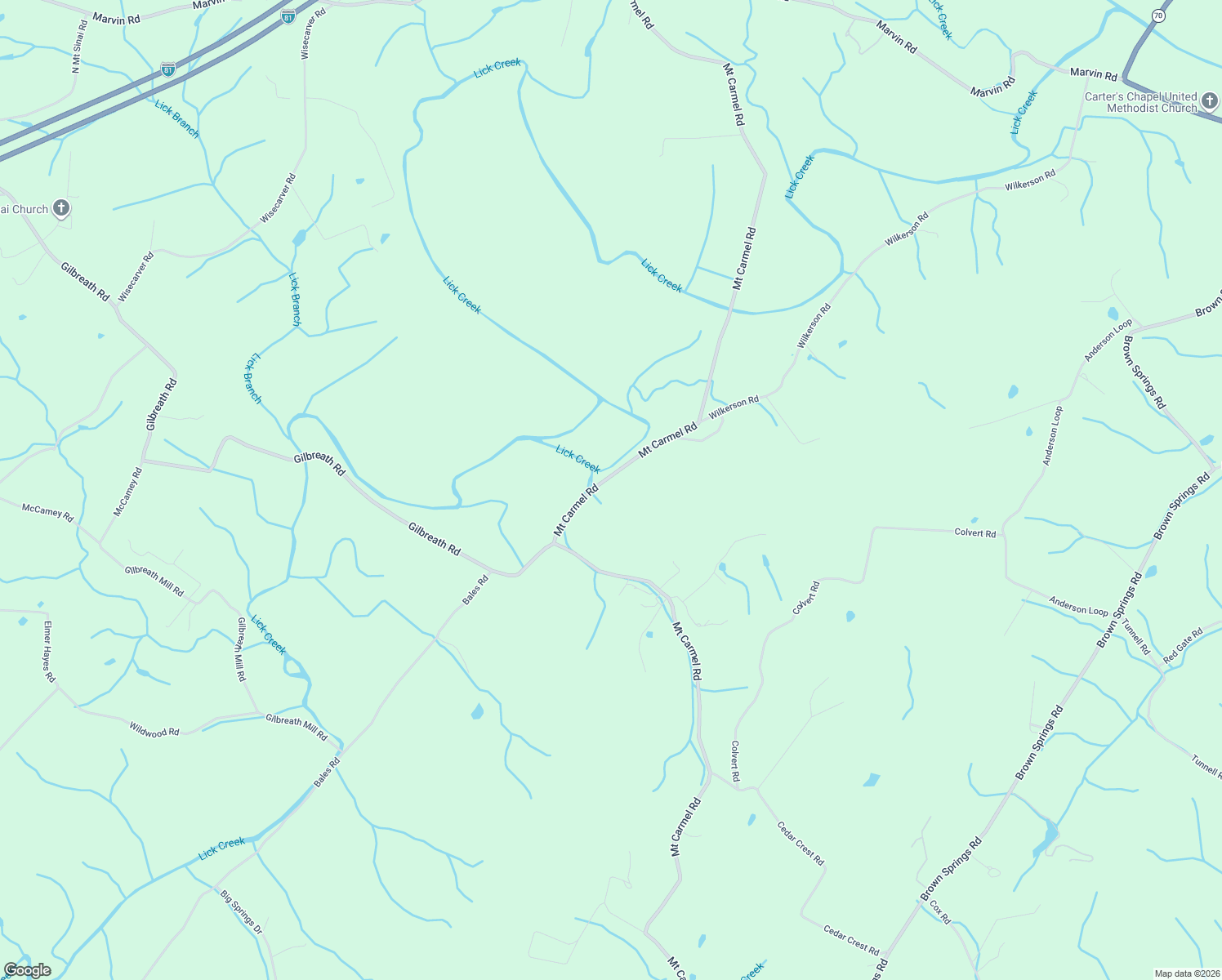 map of restaurants, bars, coffee shops, grocery stores, and more near 2420 Mount Carmel Road in Mosheim