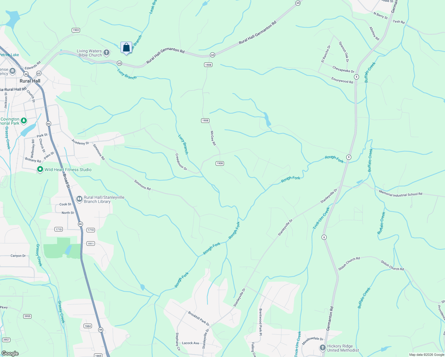 map of restaurants, bars, coffee shops, grocery stores, and more near 7511 McGee Road in Rural Hall