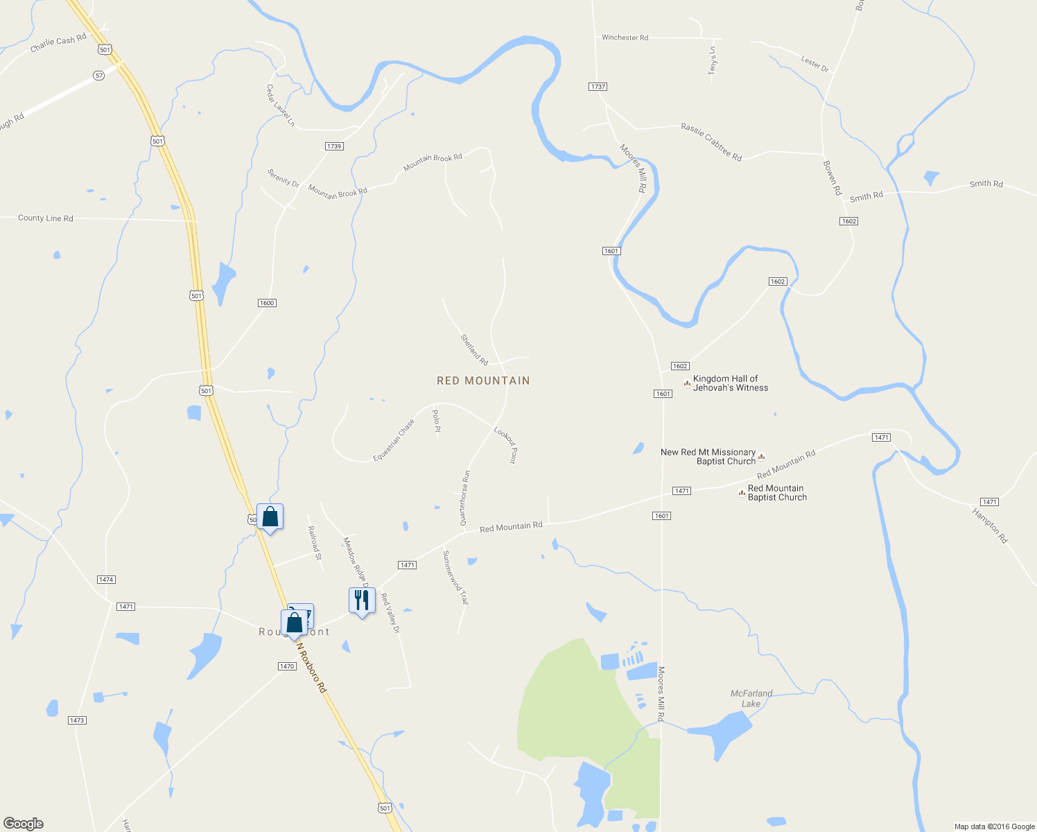 map of restaurants, bars, coffee shops, grocery stores, and more near 13202 Quarterhorse Run in Rougemont
