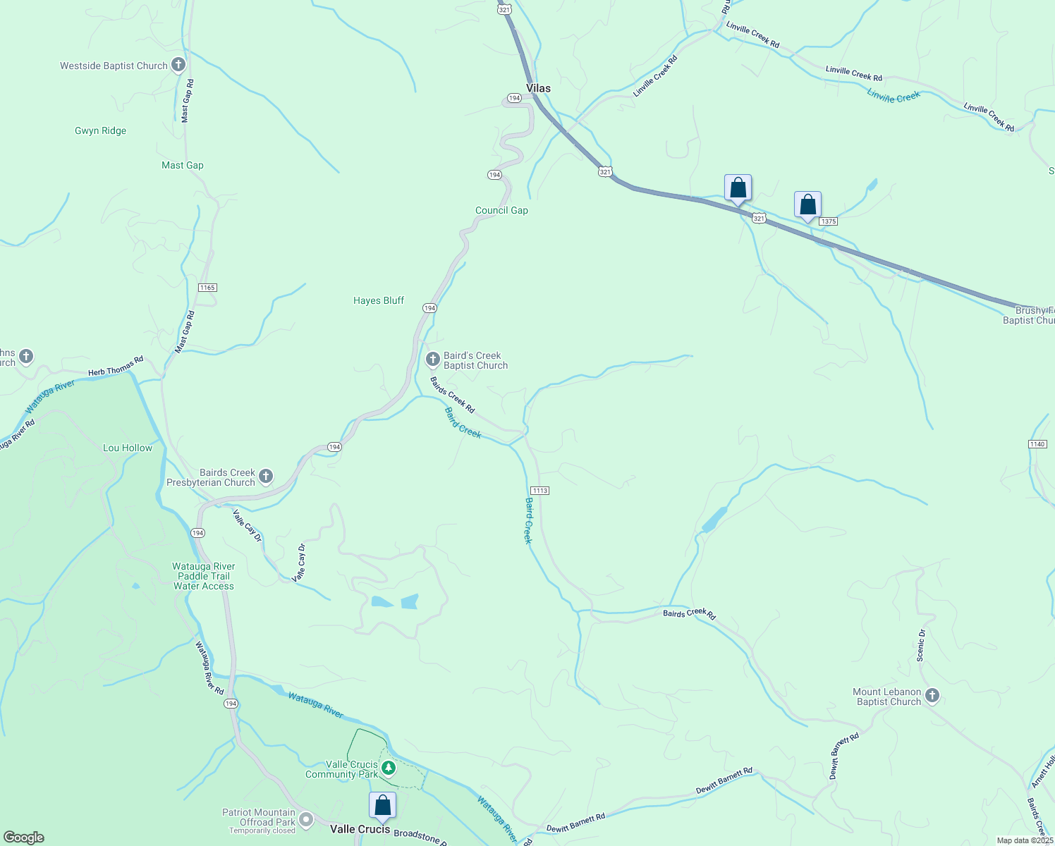 map of restaurants, bars, coffee shops, grocery stores, and more near 109 Turkeyfoot Lane in Vilas