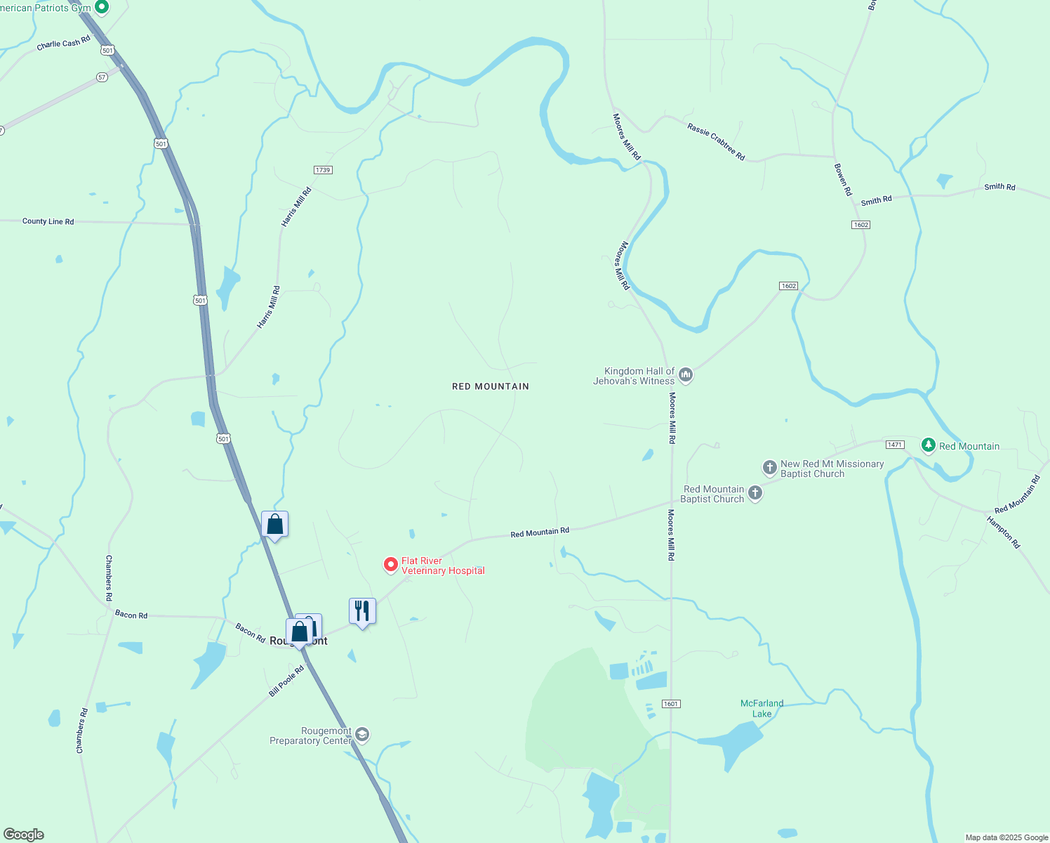map of restaurants, bars, coffee shops, grocery stores, and more near 13202 Quarterhorse Run in Rougemont