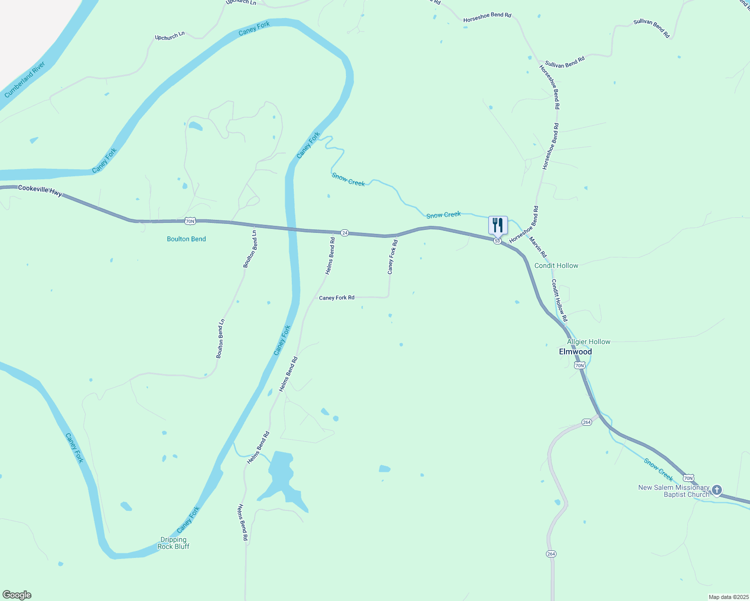 map of restaurants, bars, coffee shops, grocery stores, and more near 30 Caney Fork Road in Carthage