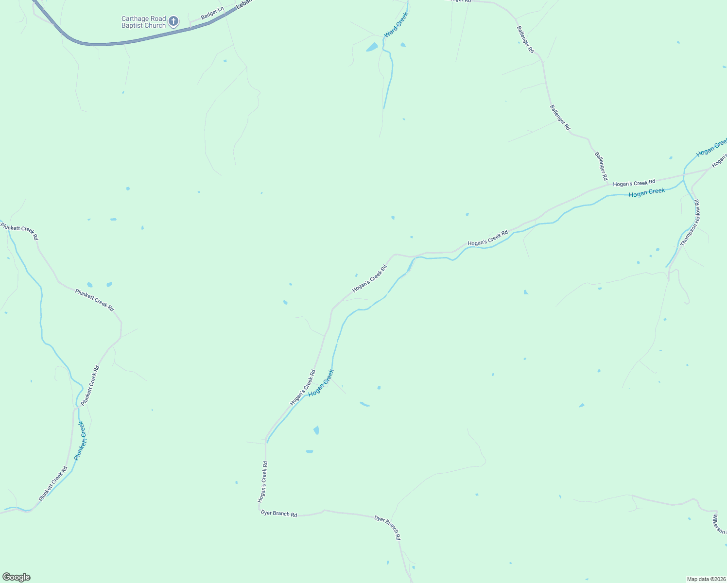 map of restaurants, bars, coffee shops, grocery stores, and more near 353 Hogan's Creek Road in Carthage