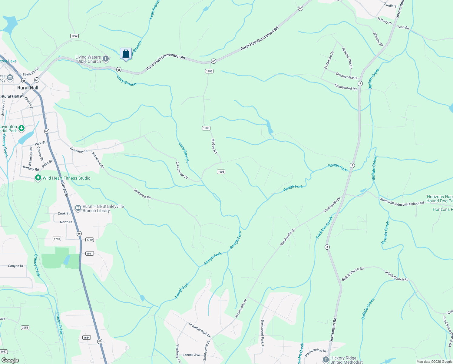 map of restaurants, bars, coffee shops, grocery stores, and more near 7511 McGee Road in Rural Hall