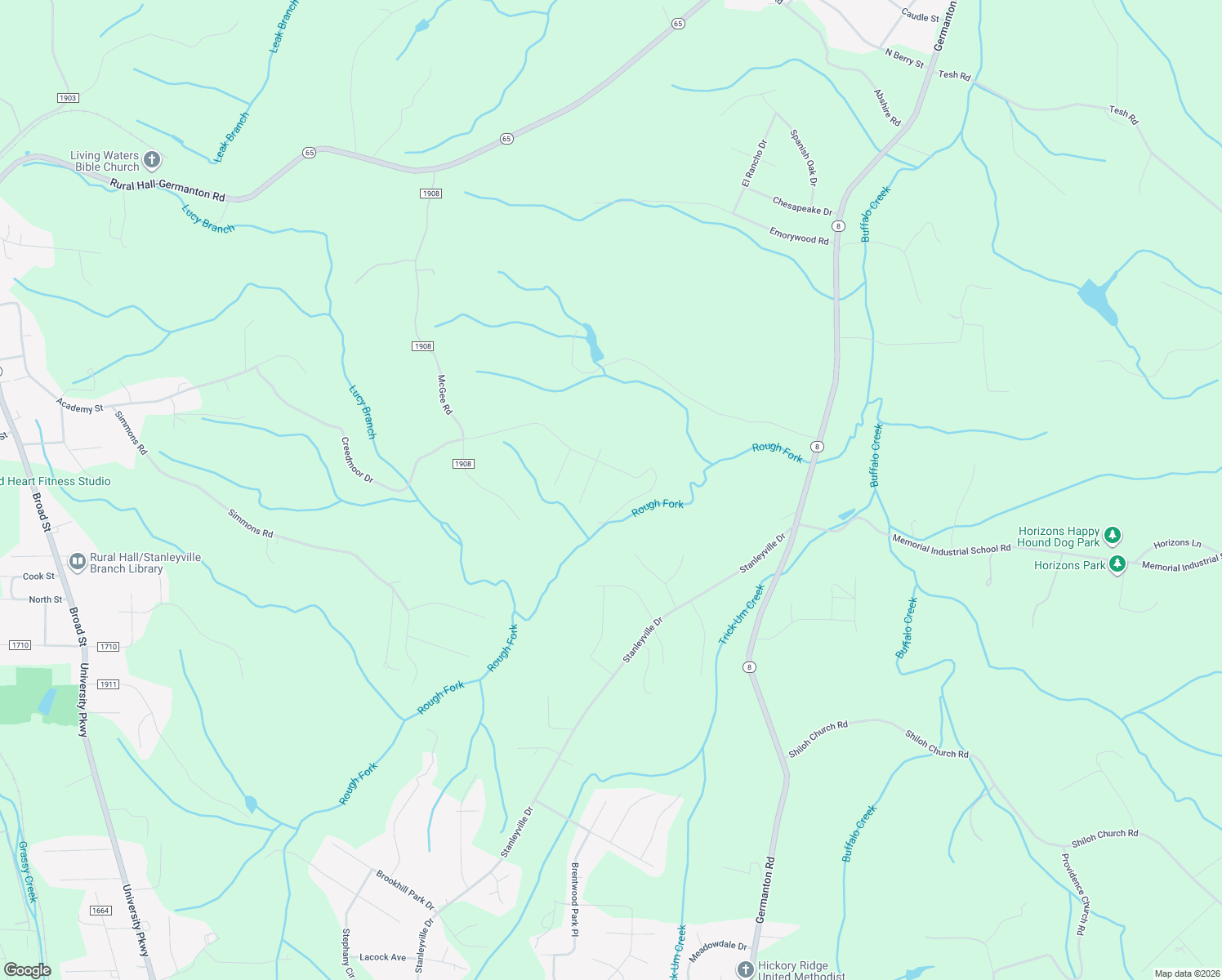 map of restaurants, bars, coffee shops, grocery stores, and more near 8330 Creedmoor Drive in Rural Hall