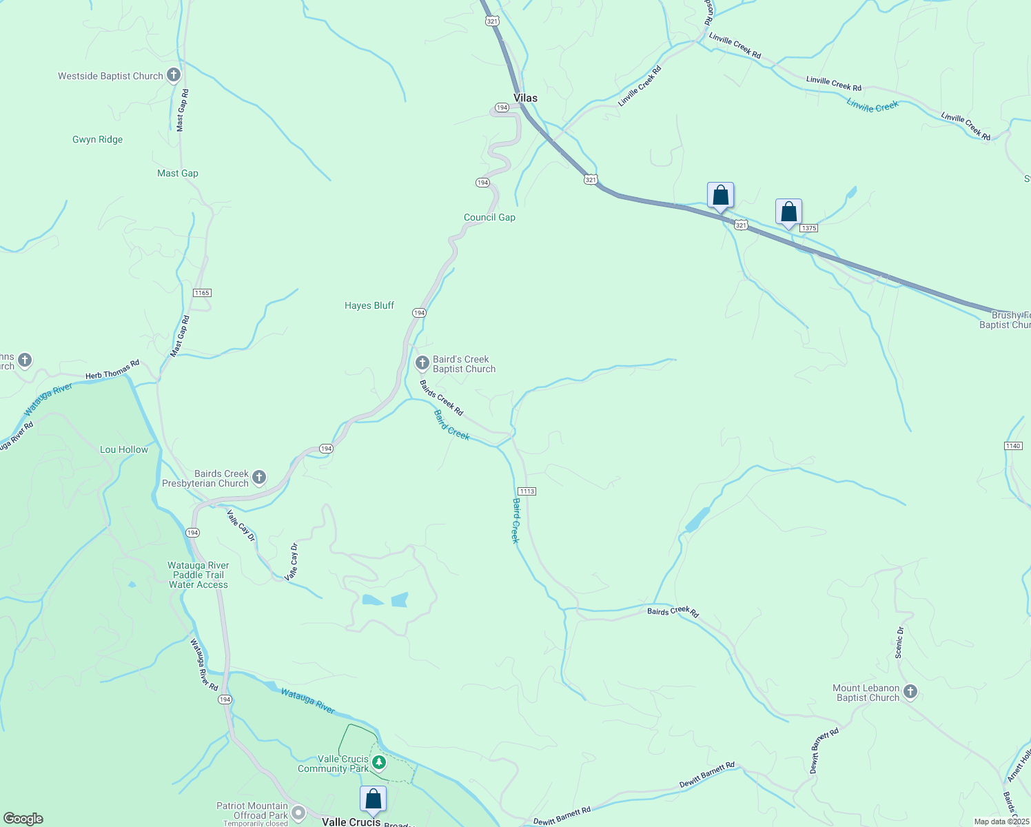 map of restaurants, bars, coffee shops, grocery stores, and more near 109 Turkeyfoot Lane in Vilas
