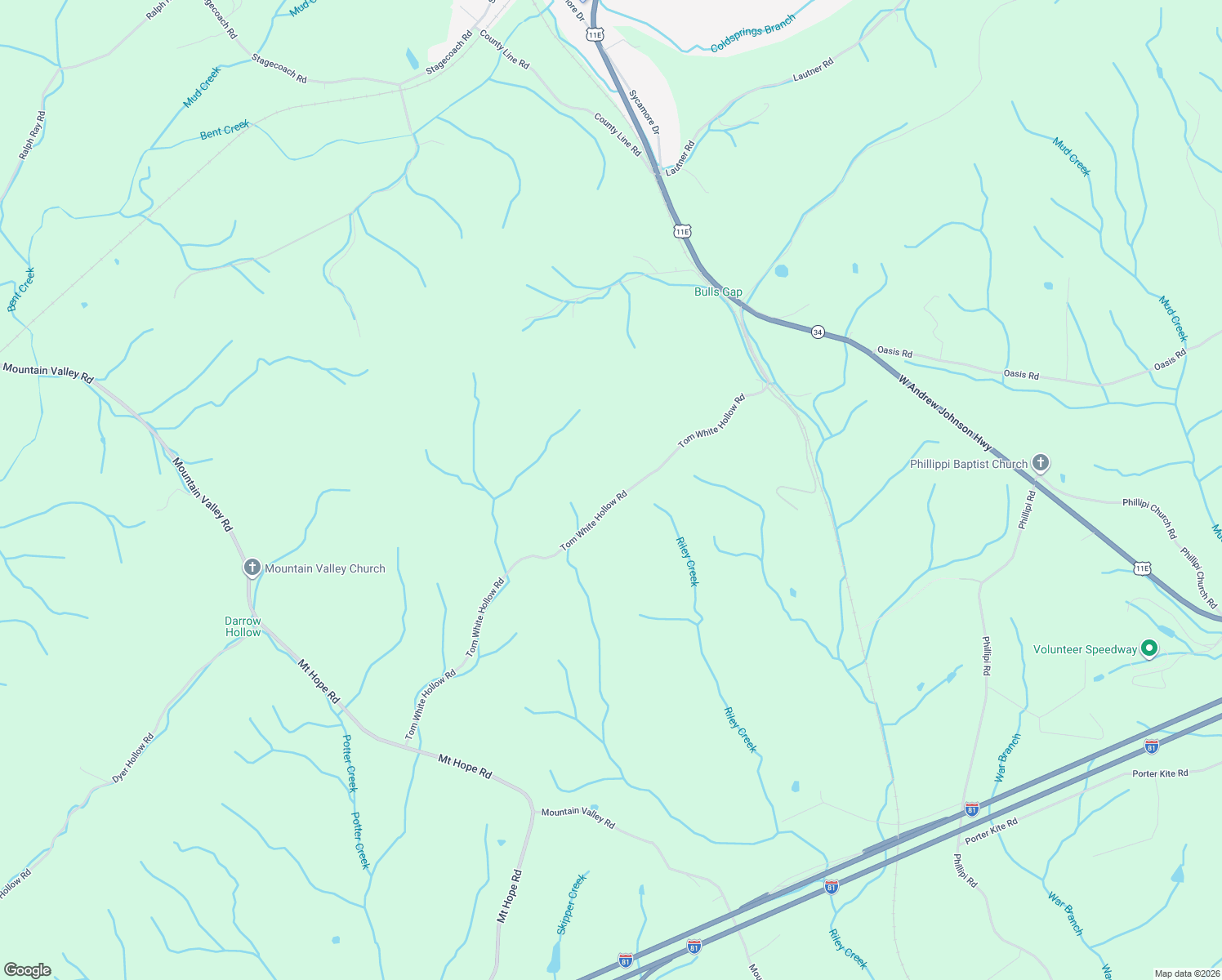 map of restaurants, bars, coffee shops, grocery stores, and more near 750 Tom White Hollow Road in Bulls Gap