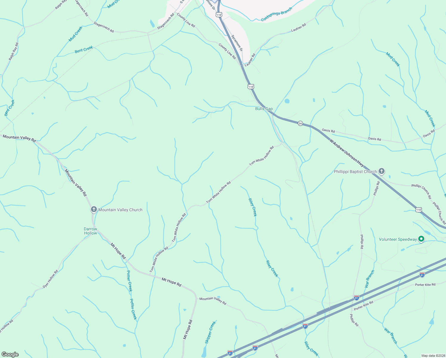 map of restaurants, bars, coffee shops, grocery stores, and more near 750 Tom White Hollow Road in Bulls Gap
