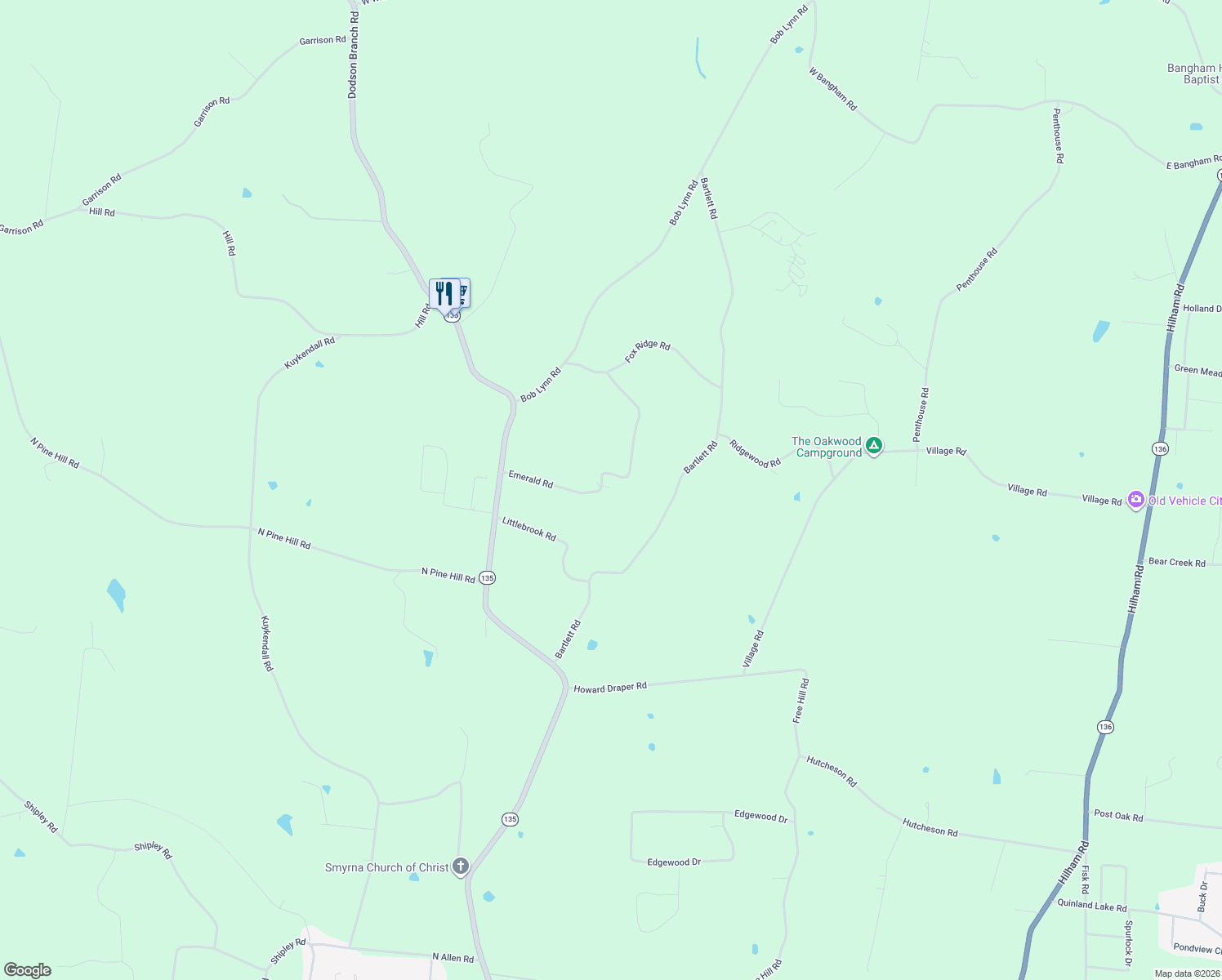 map of restaurants, bars, coffee shops, grocery stores, and more near 4803 Emerald Road in Cookeville