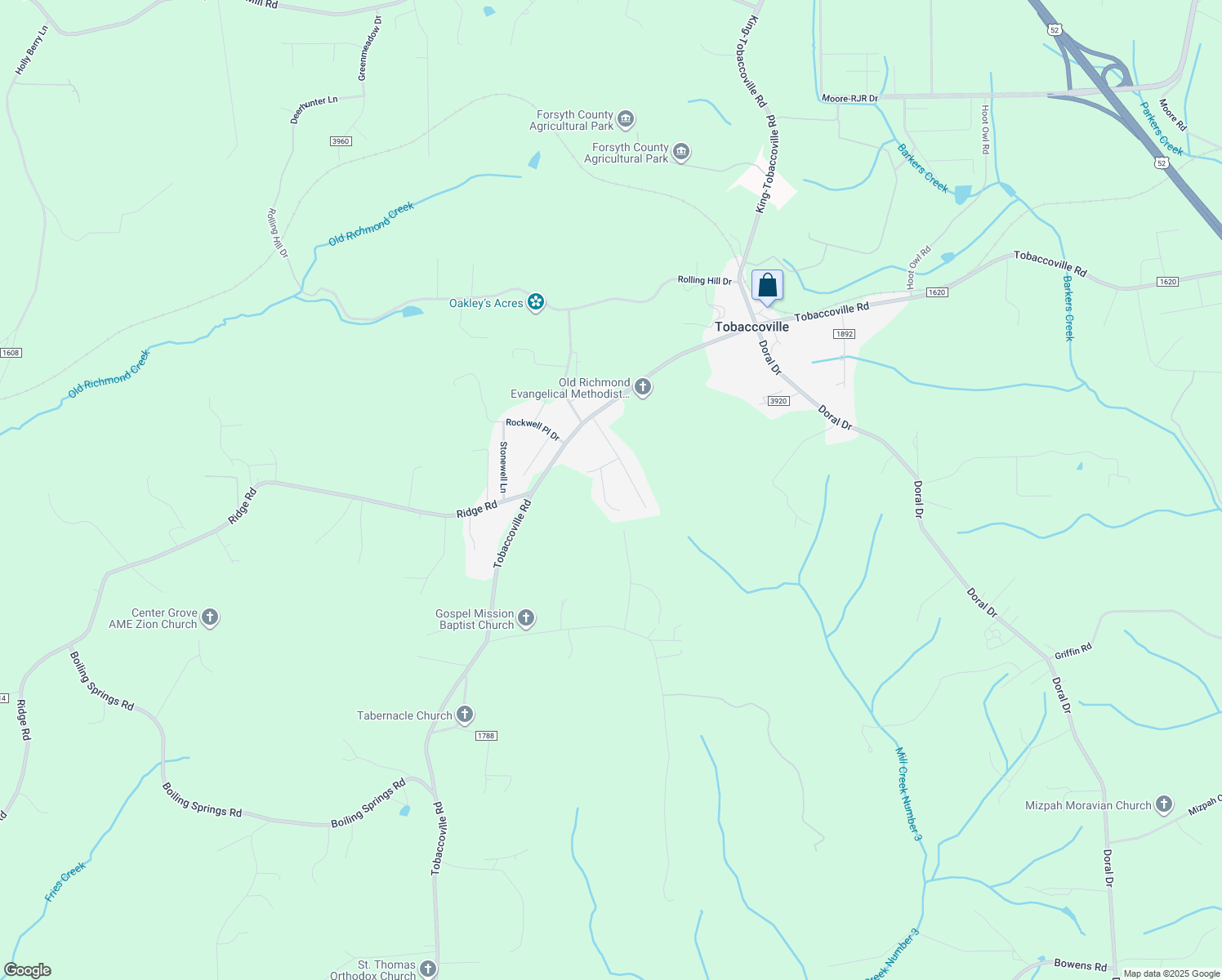 map of restaurants, bars, coffee shops, grocery stores, and more near 4041 Elizabeth Park Drive in Tobaccoville