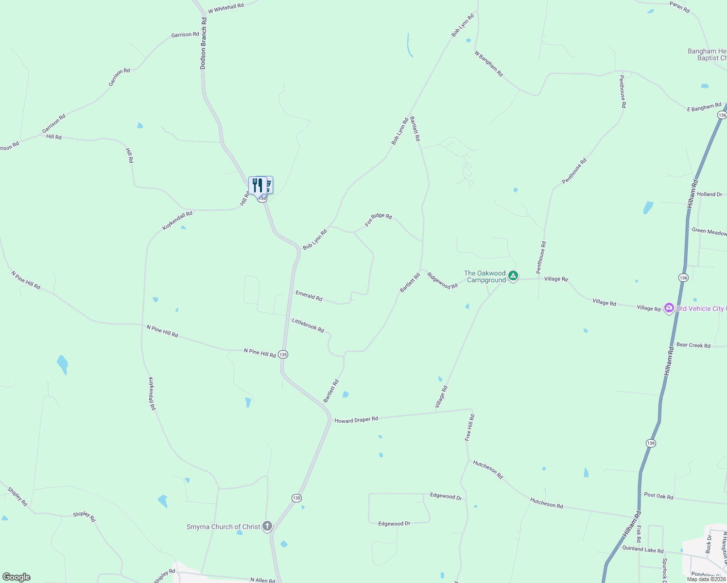 map of restaurants, bars, coffee shops, grocery stores, and more near 4803 Emerald Road in Cookeville