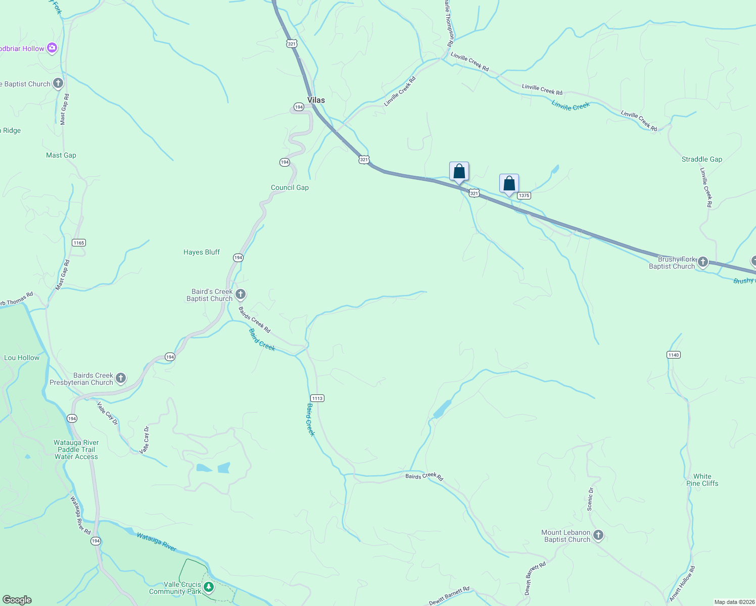 map of restaurants, bars, coffee shops, grocery stores, and more near 554 Love Hollow Road in Vilas
