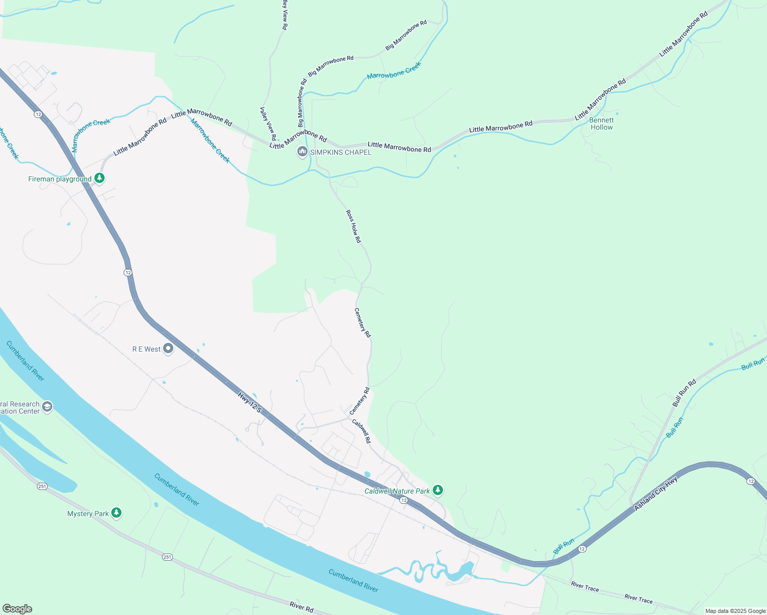 map of restaurants, bars, coffee shops, grocery stores, and more near 1190 Cemetery Road in Ashland City