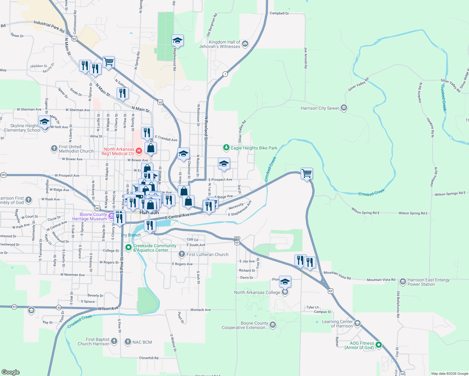 map of restaurants, bars, coffee shops, grocery stores, and more near 818 East Fick Avenue in Harrison