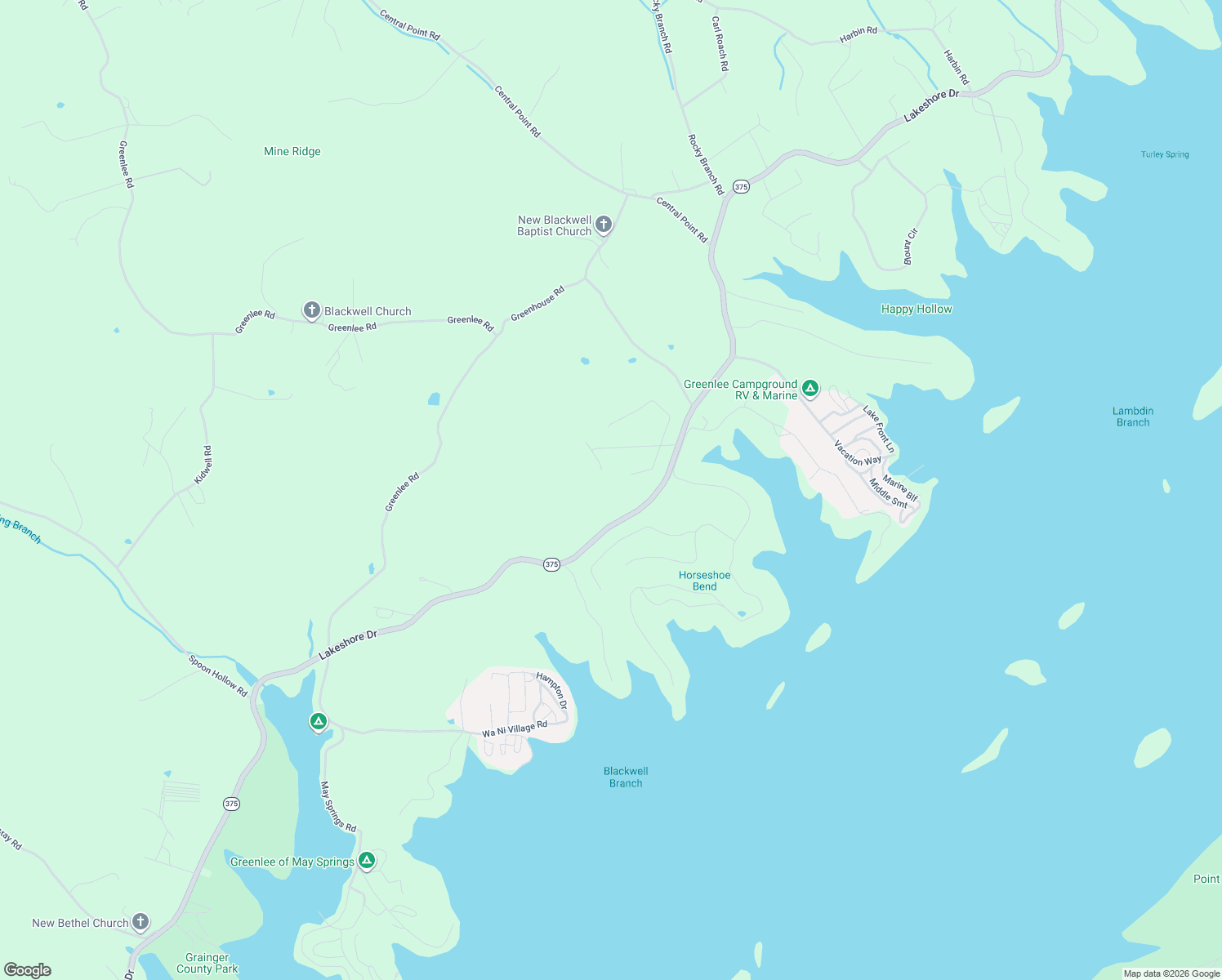 map of restaurants, bars, coffee shops, grocery stores, and more near 10980 Lakeshore Drive in Rutledge