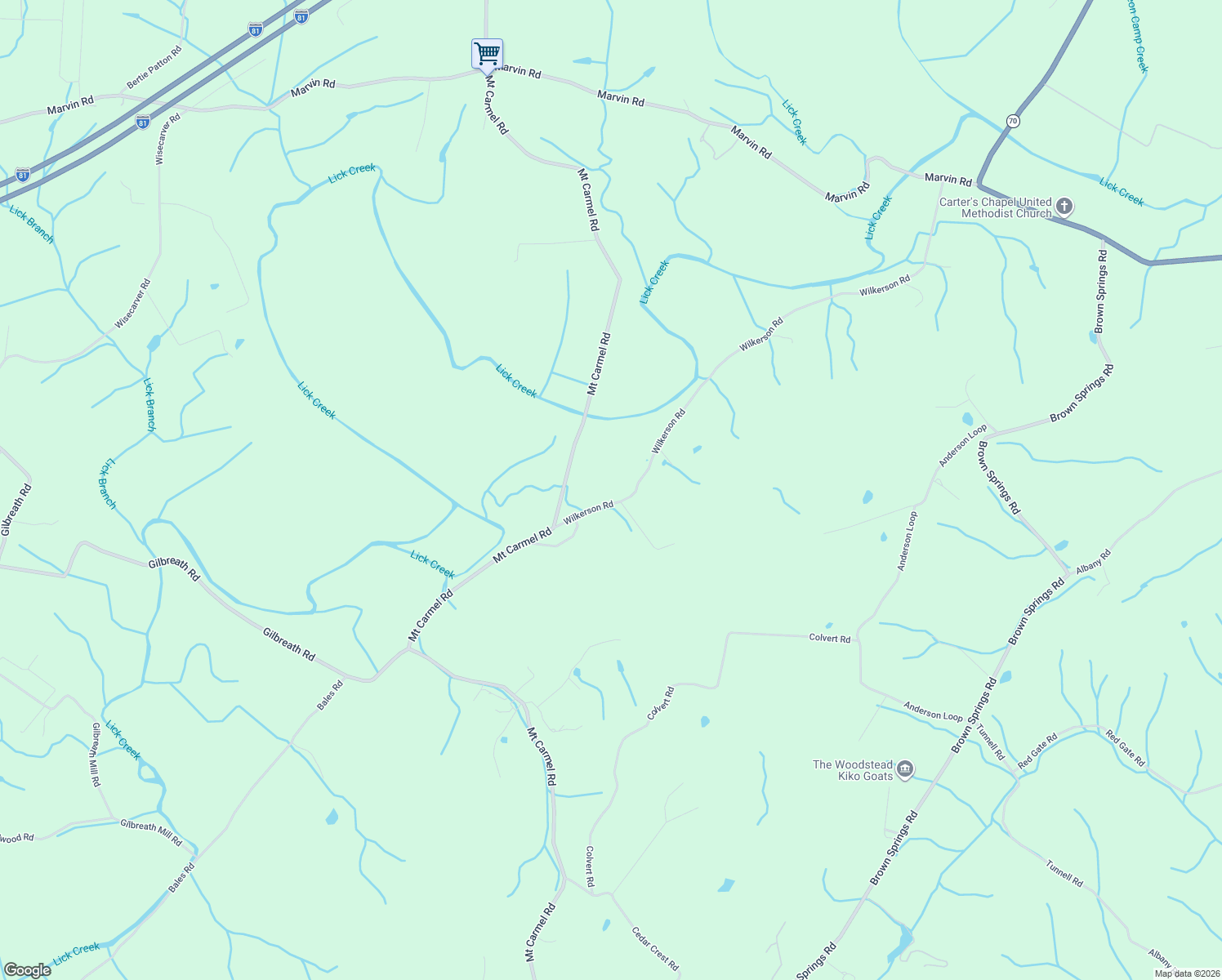 map of restaurants, bars, coffee shops, grocery stores, and more near 165 Wilkerson Rd in Mosheim