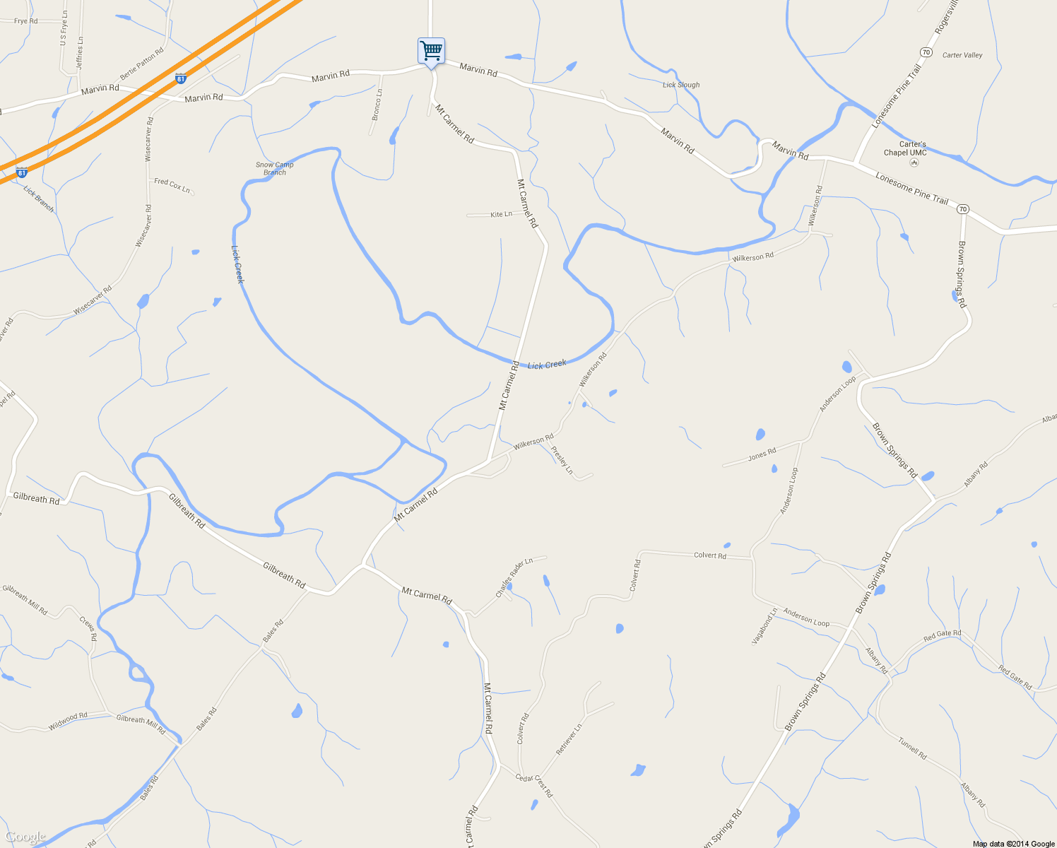 map of restaurants, bars, coffee shops, grocery stores, and more near 165 Wilkerson Rd in Mosheim