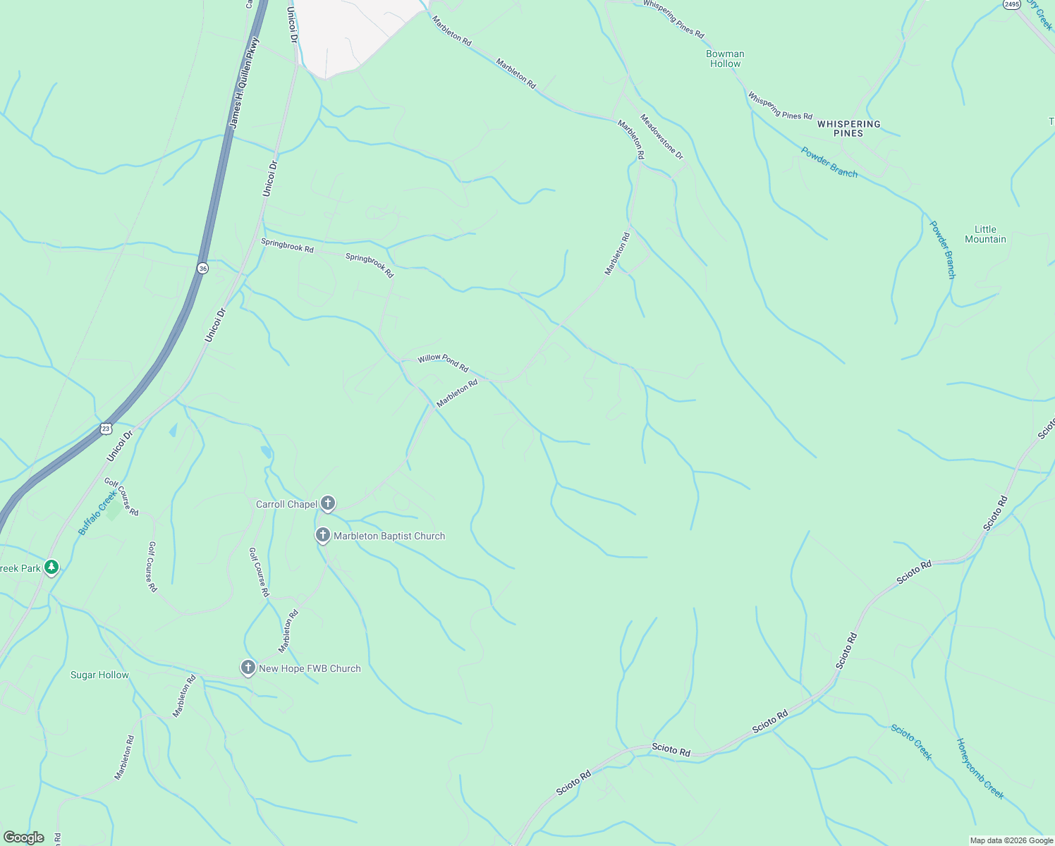 map of restaurants, bars, coffee shops, grocery stores, and more near 124 Ogle Road in Unicoi