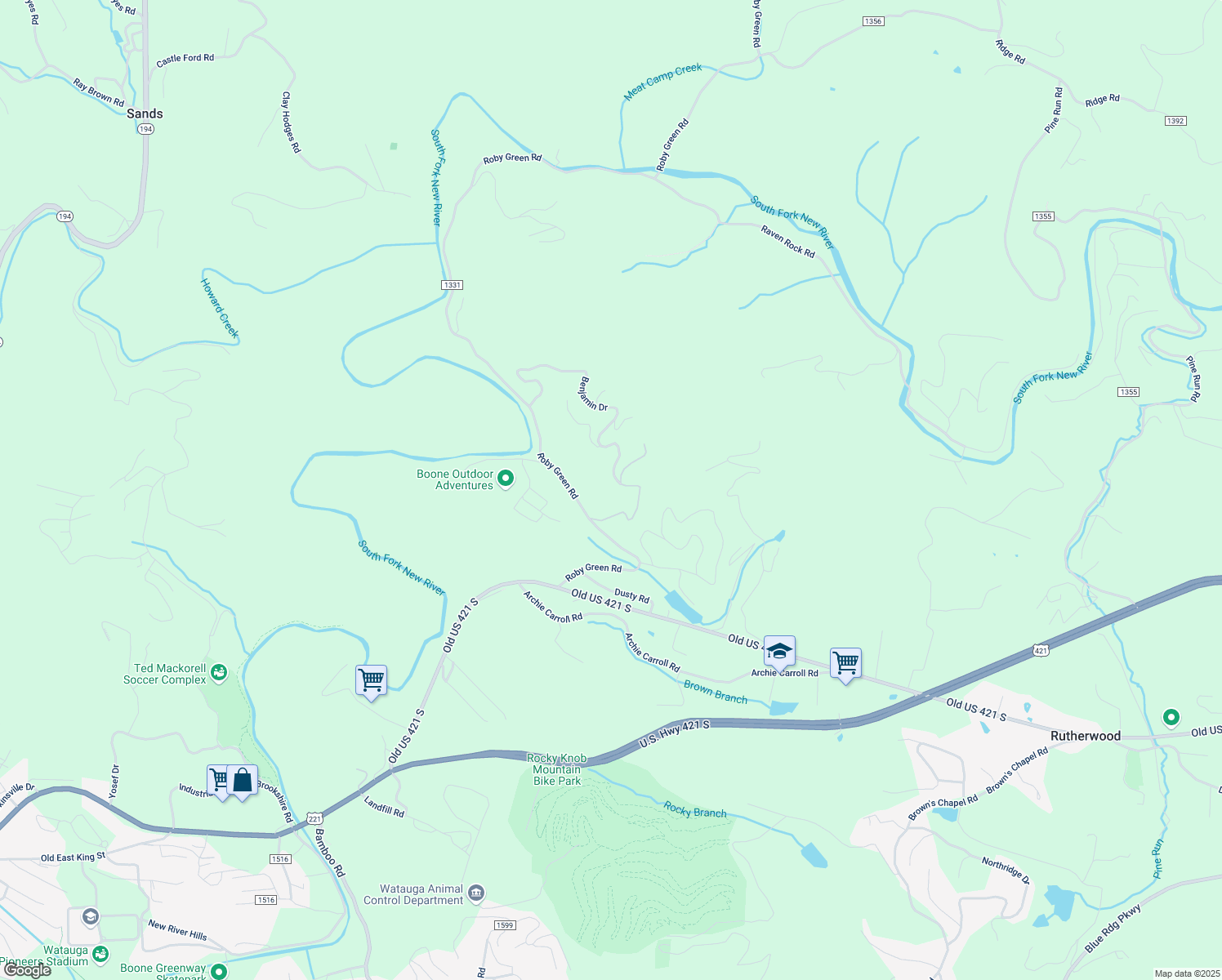 map of restaurants, bars, coffee shops, grocery stores, and more near 1008 Benjamin Drive in Boone