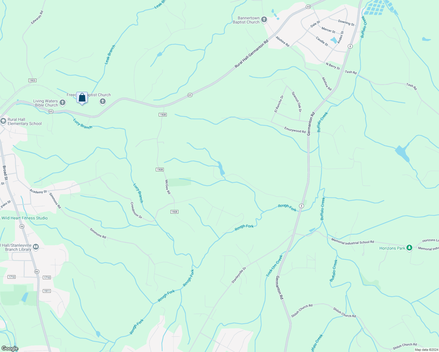 map of restaurants, bars, coffee shops, grocery stores, and more near 6428 Haven Forest Lane in Rural Hall