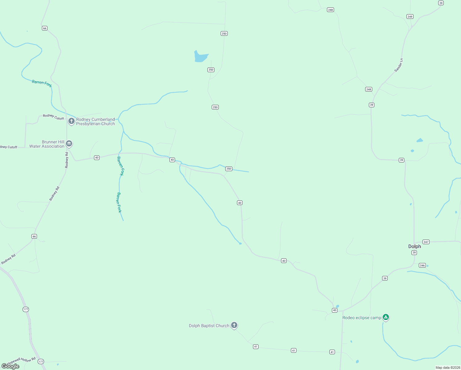 map of restaurants, bars, coffee shops, grocery stores, and more near 1493 Rodney Cutoff Road in Dolph