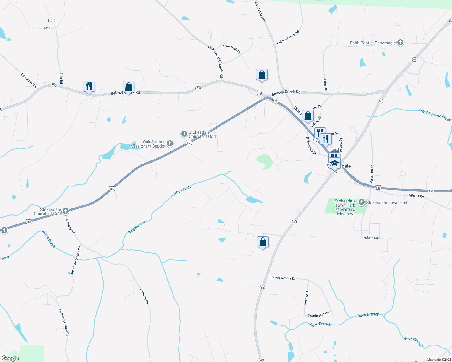 map of restaurants, bars, coffee shops, grocery stores, and more near 8408 Poplar Bluff Dr in Stokesdale